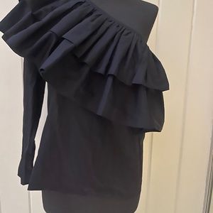 MARTIN GRANT FRANCE ONE SHOULDER BLUE COTTON BLOUSE TOP 2